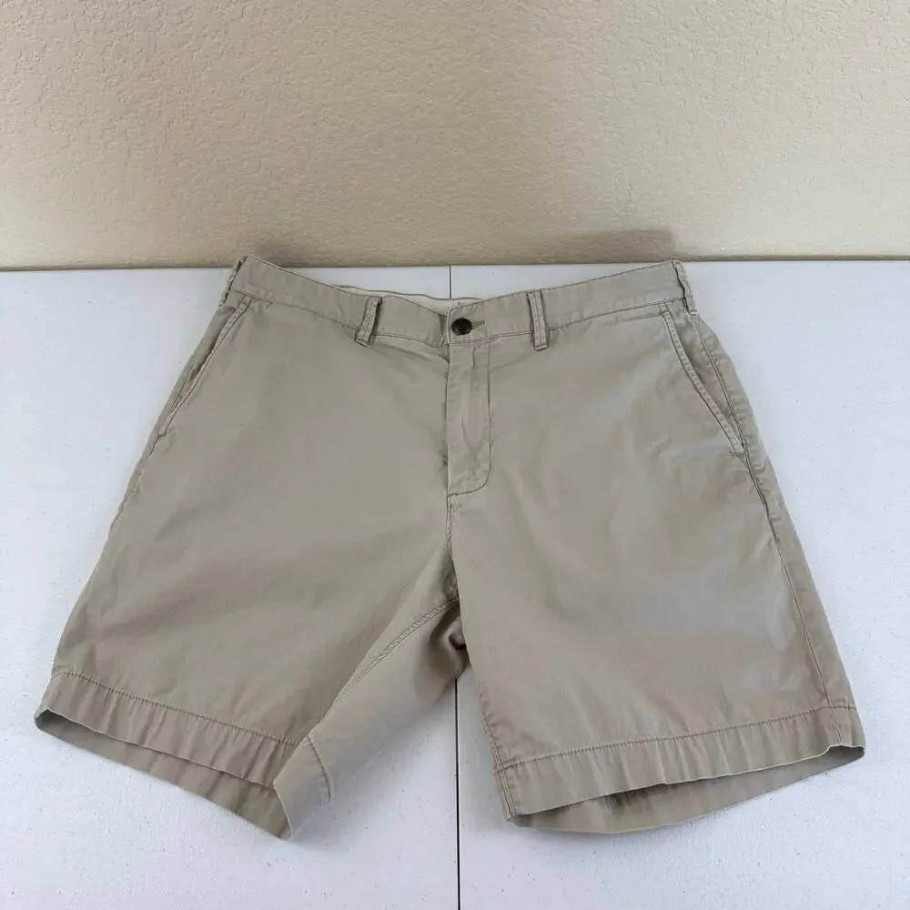 Faherty All Day Shorts Mens 33 Khaki Flat Front Chino Casual Beach Golf